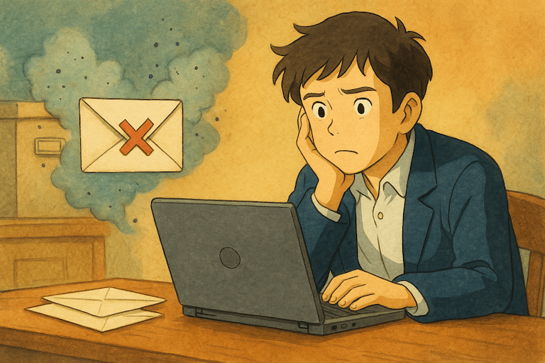 An image of a person at his desk fighting spam filters.'